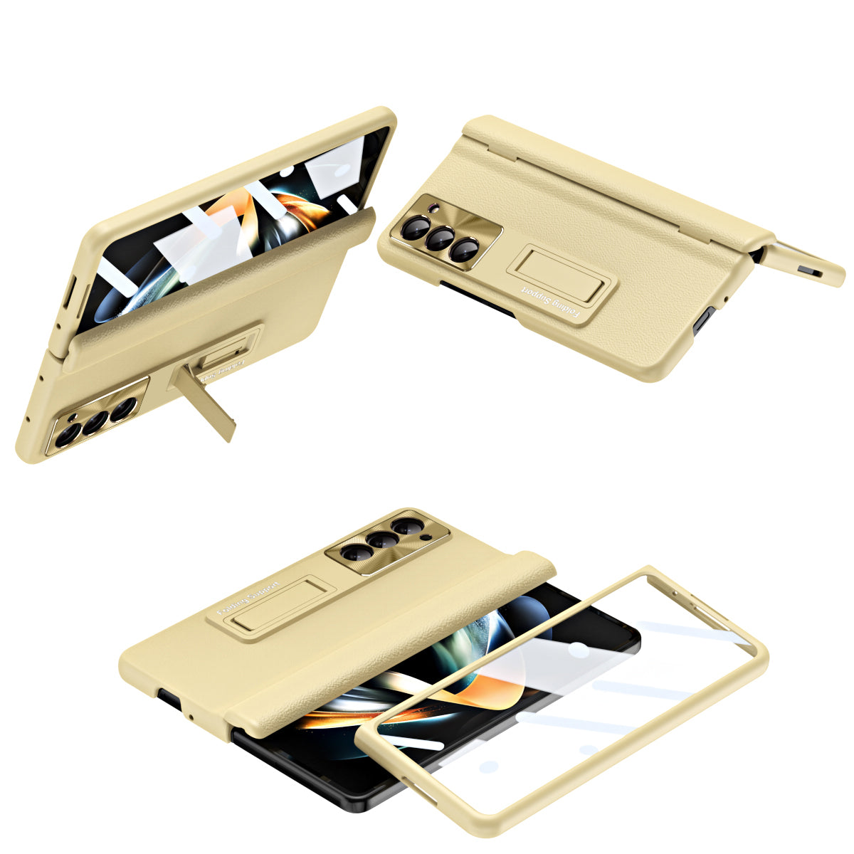 For Samsung Galaxy Z Fold5 5G Kickstand Phone Case Slim Hard PC PU Leather Phone Cover with Tempered Glass Film For Samsung Galaxy Z Fold5 5G Kickstand Phone Case Slim Hard PC PU Leather Phone Cover with Tempered Glass Film
